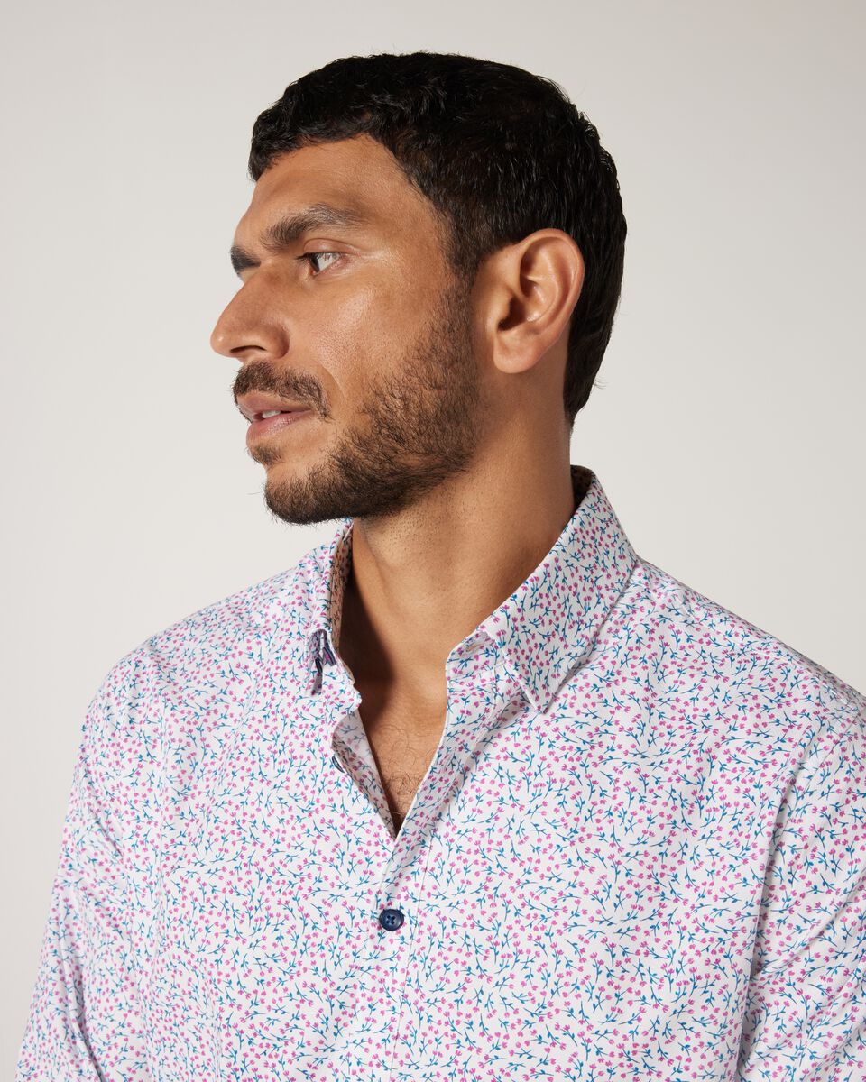 Slim Stretch Floral Long Sleeve Shirt, Blue, hi-res